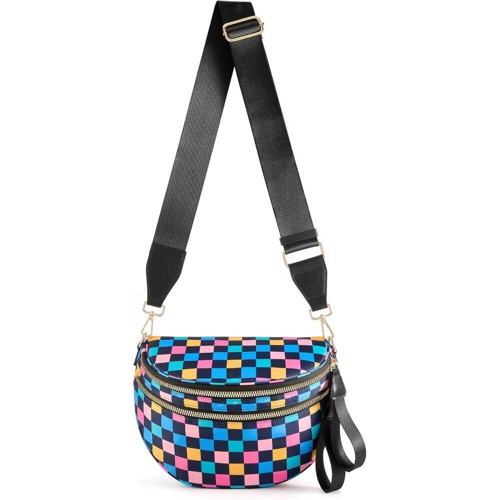 〽️Women's Multicolor Nylon Checkered Adjustable Straps Classic Crossbody Bag